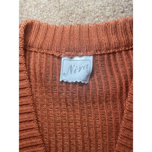 Ladies M V Neck Knee Length Ribbed Button‎ Cardigan Swirl Design Short Sleeve - Picture 5 of 12